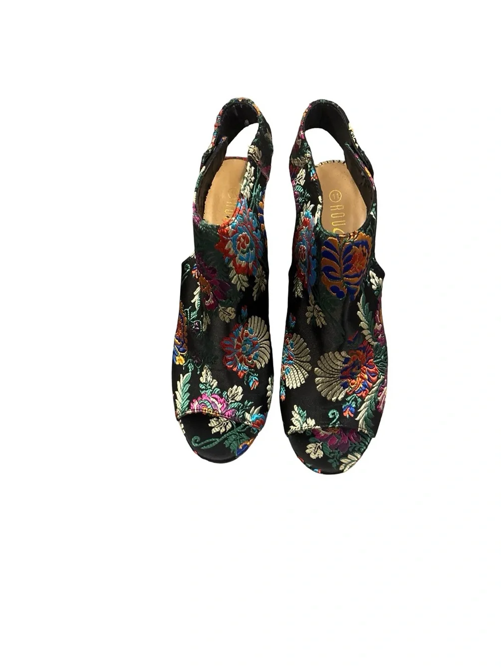 Rouge Helium Multicolor Tapestry Floral Embroidered Slingback Block Heels Sz 11